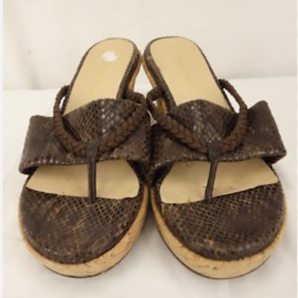 NTW Taryn Rose Cork Wedges Braided Thong Platform Animal Print.  Brown. Size 6 - Picture 7 of 8